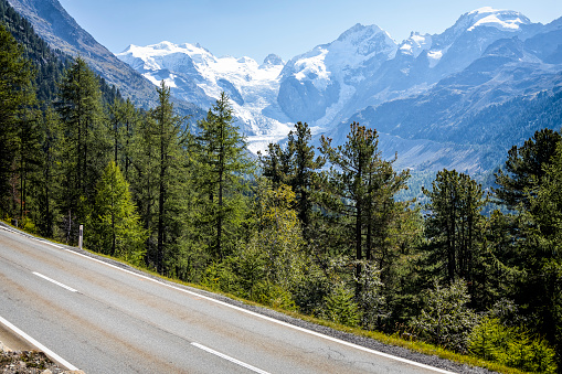 Holidays in Switzerland - road from Tirano to St. Moritz in Bernina Range of the Alps