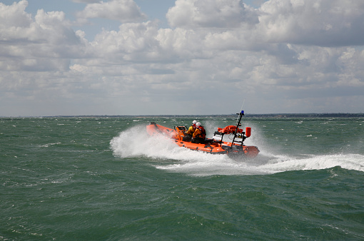 Sea rescue lifeboat in action. copy space