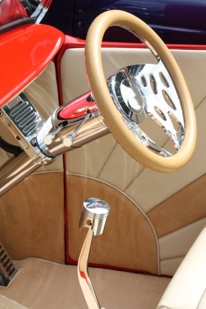 istock Steering wheel and gear lever inside a custom car 173926055