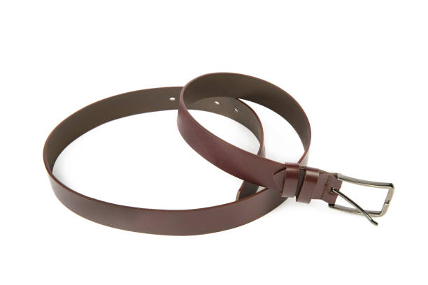 istock Stylish brown leather belt isolated on white. 1739271934