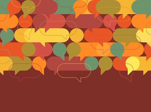 Talking chatting speech bubble communication diversity multiculturalism quote modern abstract background.