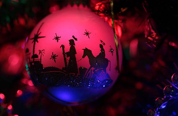 istock Religious: Christmas Nativity Silhouette in red on ornament 173929089