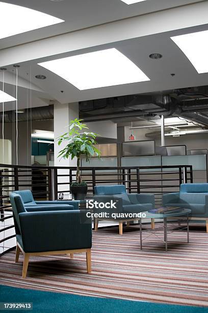 Daylight In Empty Office Interior Waiting Area Nobody Copy Space Stock Photo - Download Image Now