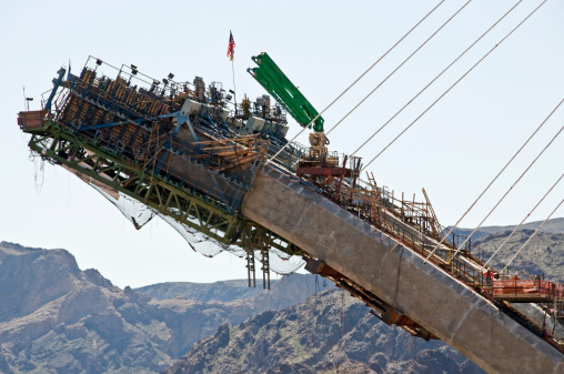 Bridge section under construction over Hoover Dam in Nevada