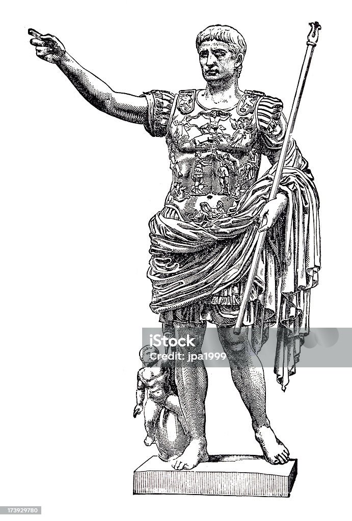 С 19-го века гравировка в Римский император Augustus - Стоковые иллюстрации XIX век роялти-фри