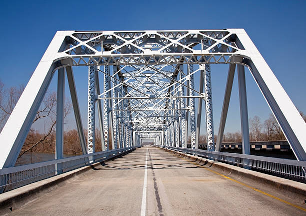 istock 1940s style bridge painted white and restored. Road, empty. Iron. 173930045