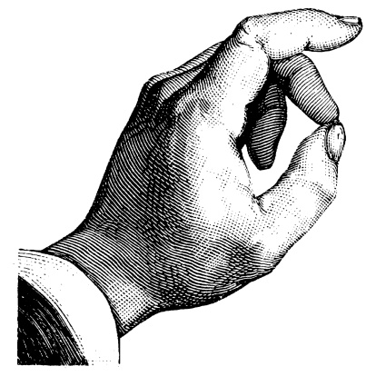 Antique engraving of a human hand, isolated on white. Very high XXXL resolution image scanned at 600 dpi. 