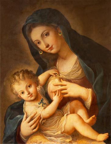 Naples - The painting of Nursing Madonna in the church Chiesa di Santa Caterina a Chiaia by Antonio Sarnelli (1742 - 1793)