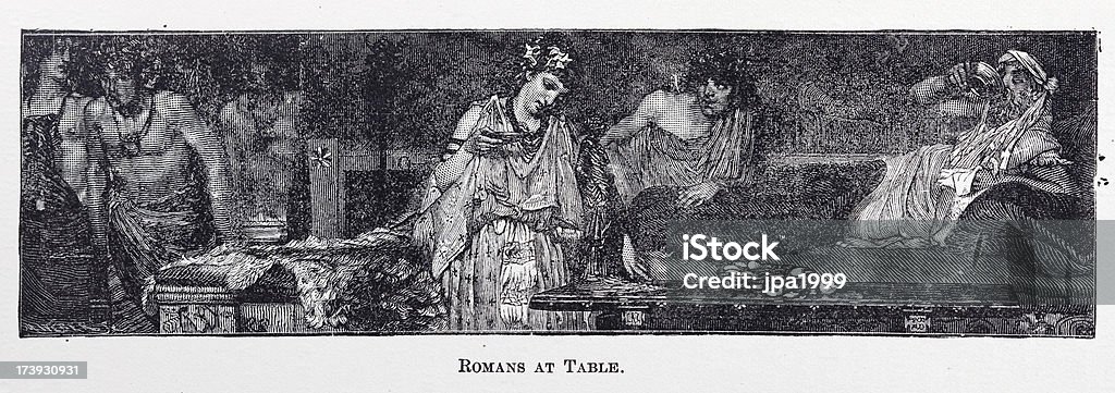 19th century engraving of romans having a feast 19th century engraving of romans at the table having a feast!--------------------------------------------------Inspector: Info about public domain source material uploaded as property release!-------------------------------------------------- Ancient stock illustration