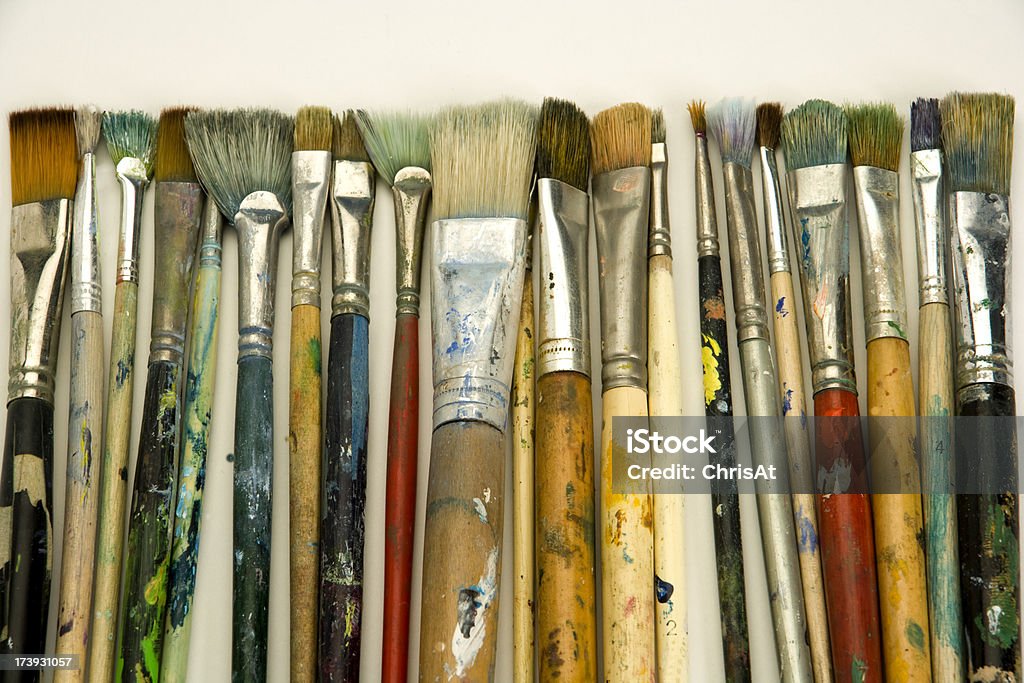 Well Used Artists Oil Painting Brushes Closeup Background Stock Photo -  Download Image Now - iStock