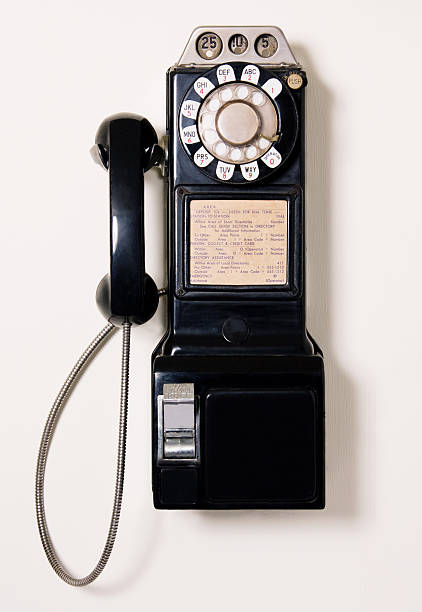 Antique pay telephone on wall stock photo