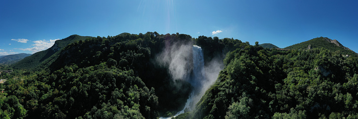 Panoramic aerial view of the Marmore waterfalls in Umbria