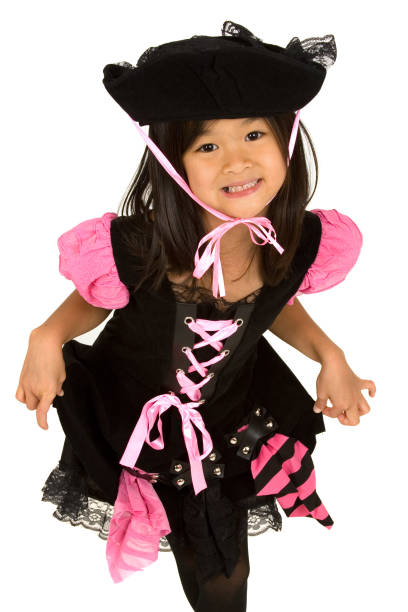 Chinese little girl dressed up as a cute pirate
