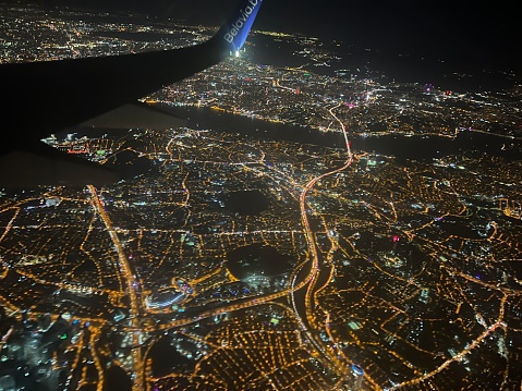 ISTAMBUL, TURKEY 7, OCTOBER 2023 The plane of Belavia is landing over the night Istanbul.