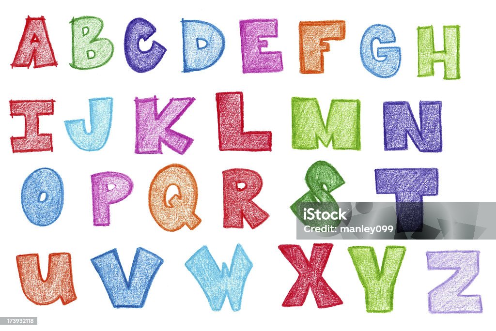 hand drawn alphabet letters Colored Pencil stock illustration