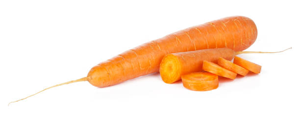 istock Sliced fresh carrots isolated on white background 1739328270
