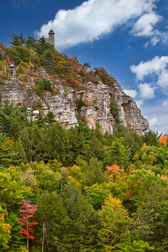 Skytop tower, sitting on top of Mohonk Mountain, part of the Shawangunk Mountain Range in New Paltz, New York