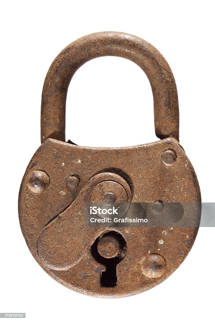 Ancien cadenas isolé sur blanc oxydé - Photo de Antique libre de droits