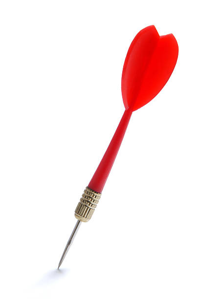 istock A red dart stuck in to a blank white background 173933771