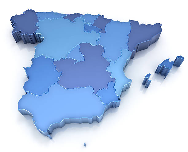 Reino de Espanha-mapa com regiões - foto de acervo