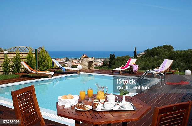 La Prima Colazione Allaperto Nella Piscina In Una Villa Per Le Vacanze - Fotografie stock e altre immagini di Algarve