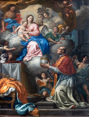 Naples - The painting of Celestine V renouncing the papacy in the church Chiesa dell' Ascensione a Chiaia by Alfonso di Spigna (1697-1785).