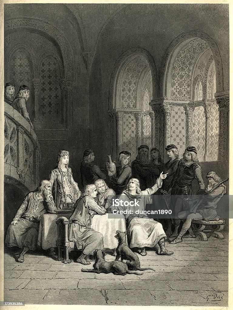 Lenda Arthuriana Sir Lancelot sobre suas aventuras - Ilustração de Castelo royalty-free