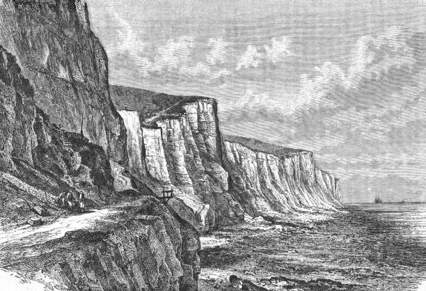 Cliffs east of Dover, illustration from Universal Geography, St. Petersburg, 1898 Cliffs east of Dover, illustration from Universal Geography, St. Petersburg, 1898 north downs stock illustrations