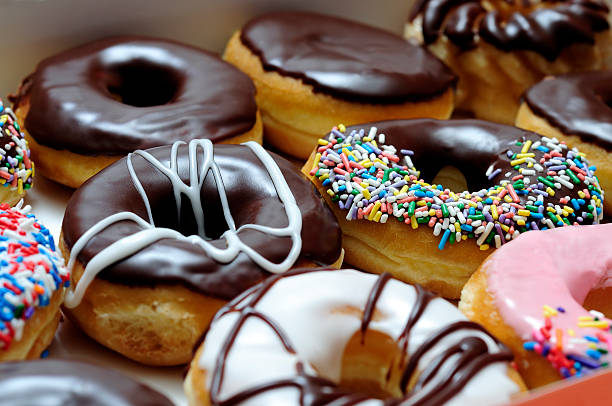 Assorted Doughnuts Close-Up stock photo