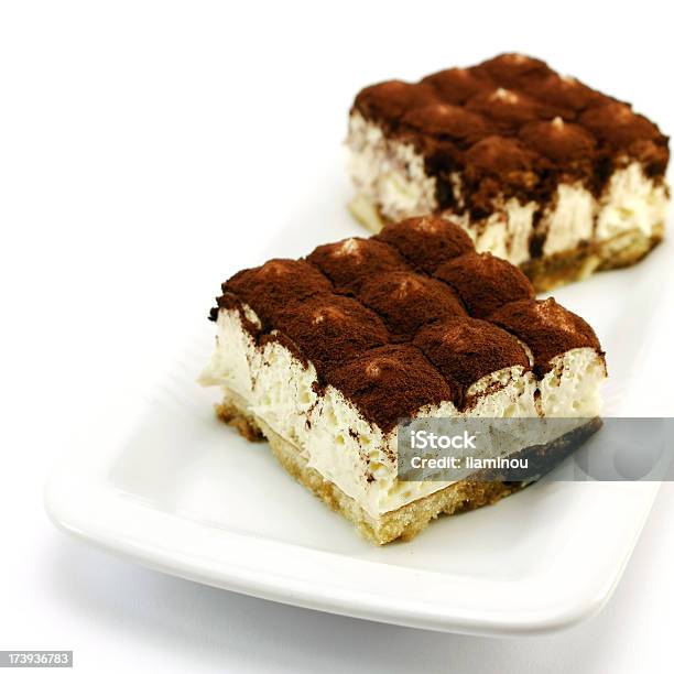 Food Shot Of Two Tiramisu Cakes On A Plate Stock Photo - Download Image Now - Tiramisu, Sweet Food, Beige