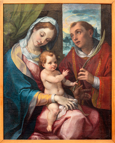 Naples - The of Madonna with St. Lozenzo in church Certosa di San Martino by Ippolito Borghese (1595).