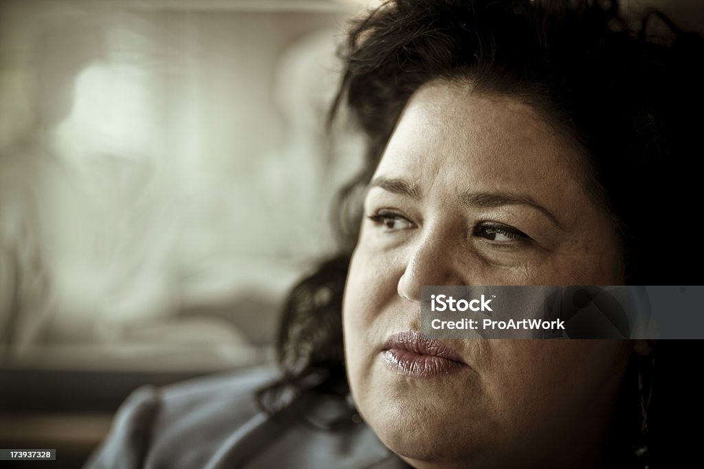 Portrait of old fat pensive woman Woman looking away. Women Stock Photo