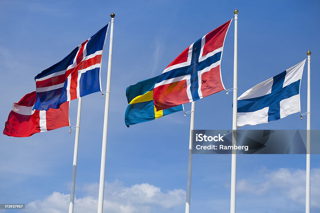 Pavilhões dos países nórdicos - Foto de stock de Azul royalty-free