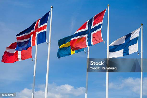 Foto de Pavilhões Dos Países Nórdicos e mais fotos de stock de Azul - Azul, Bandeira, Bandeira Dinamarquesa