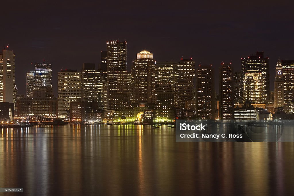 Porto de Boston, Massachusetts, à noite, Edifícios de escritórios, luzes, horizonte, Urban, Vista da Cidade - Royalty-free Boston - Massachusetts Foto de stock