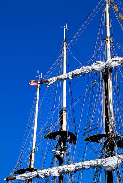 istock Masts on Tall Sailing Ship and United States Flag 173938413