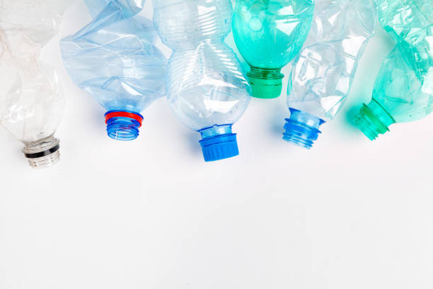 Empty colorful plastic bottles are recyclable waste