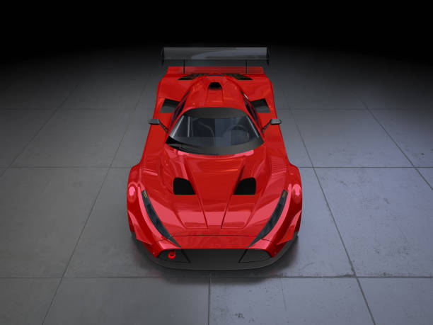 istock Red sport car on black background 173939245