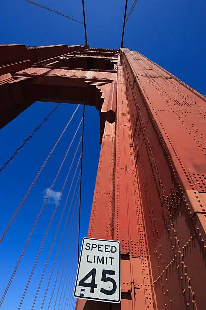 the speed limit sign on the golden gate bridge tower.