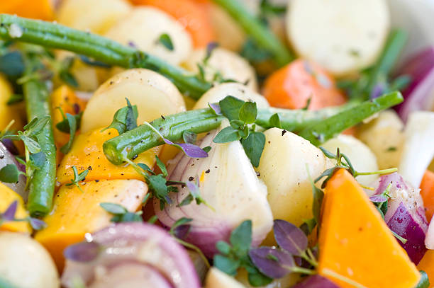 Medley of summer vegetables ready to roast stock photo