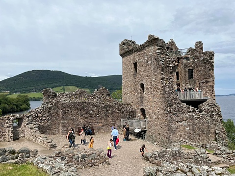 July 7, 2023, Scotland. Urquhart Castle is a ruined castle that sits beside Loch Ness in the Highlands of Scotland.