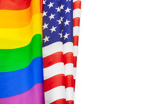 Rainbow flag of Pride and USA flag