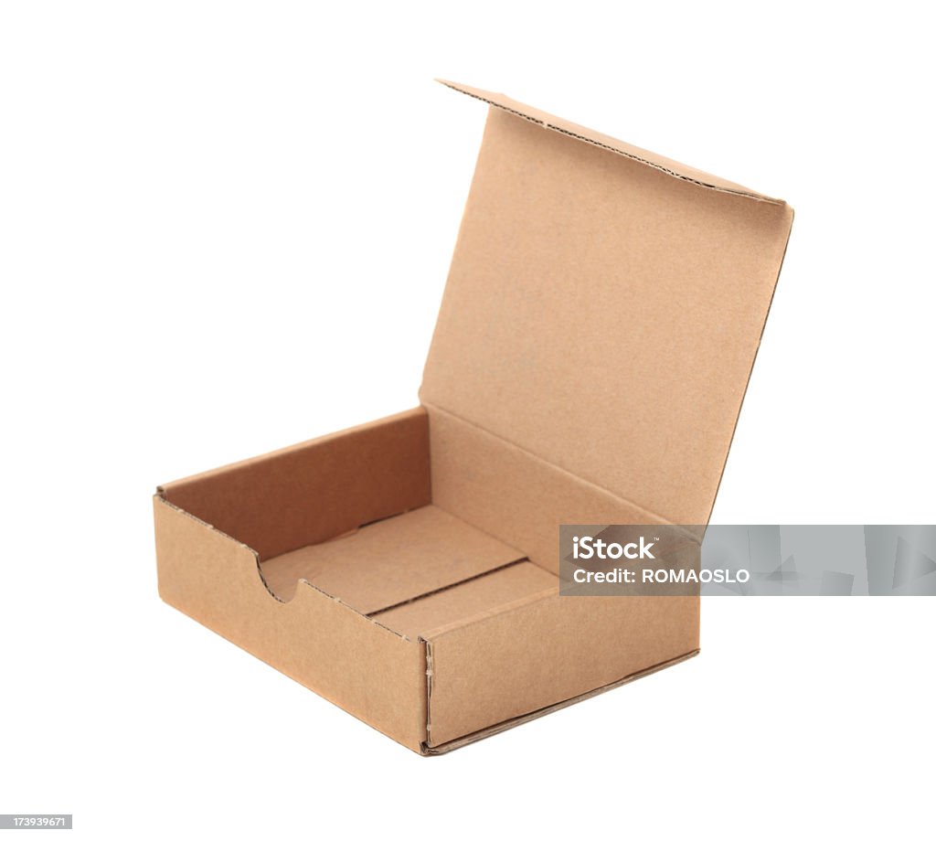 Pequena caixa de papelão isoladas no branco - Foto de stock de Aberto royalty-free