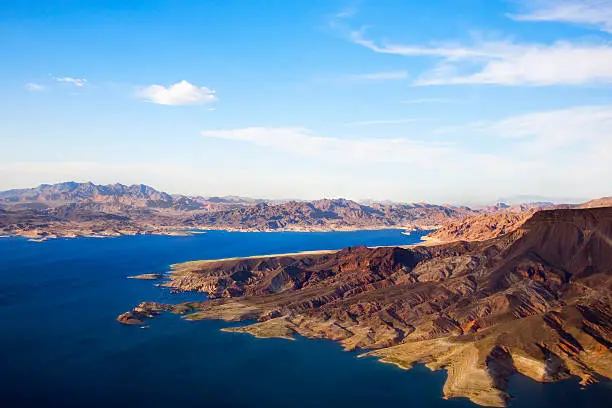 "Lake Mead, beautifully lit by the evening sun."
