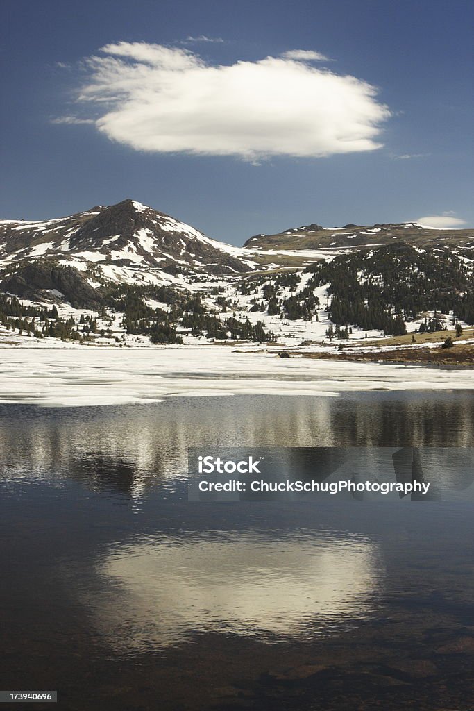 Beartooth Mountain Lake Cloud Reflection "Mountain cloud reflection in Beartooth Lake along scenic highway of the same name running from Wyoming's Yellowstone through Cooke City to Red Lodge in Montana, 2009." Lenticular Cloud Stock Photo