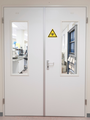 The entrance to the microbiology laboratory.