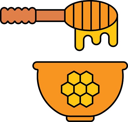 honey drizzler with bowl concept, viscous liquid and container vector icon design, Bakery and Baked Goods symbol, Culinary and Kitchen Education sign, Recipe development stock illustration