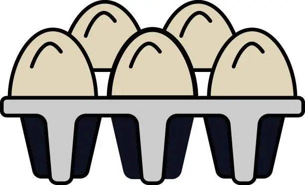 Vector illustration of Whole Egg Tray concept, A filled egg carton of 5 vector icon design, Bakery and Baked Goods symbol, Culinary and Kitchen Education sign, Recipe development stock illustration