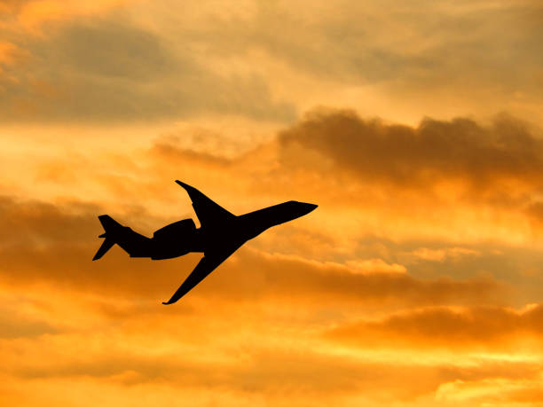 istock Private jet in silhouette against a dramatic sky. Copy space. 1739413774