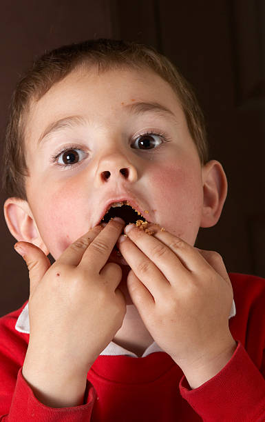 istock Four year old boy eating chocolate biscuit 173942197